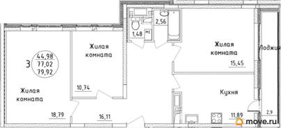 3-комн. квартира, 79.92 м&sup2;
