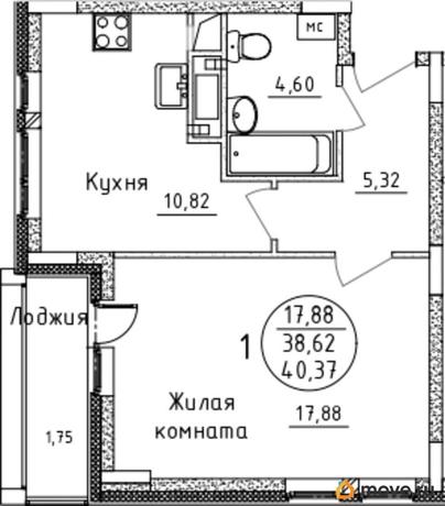 1-комн. квартира, 40.37 м&sup2;