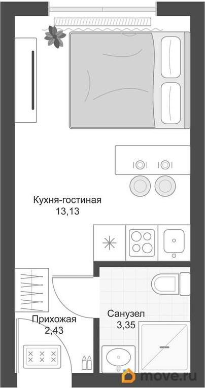 студия, 18.91 м&sup2;
