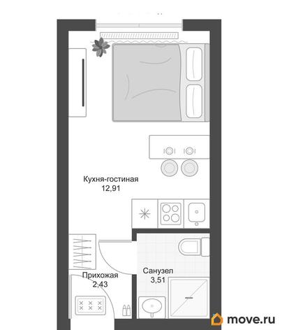 студия, 18.85 м&sup2;