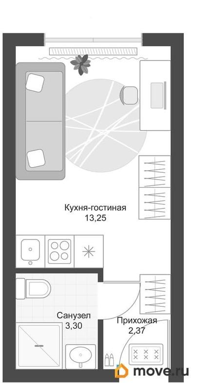 студия, 18.92 м&sup2;
