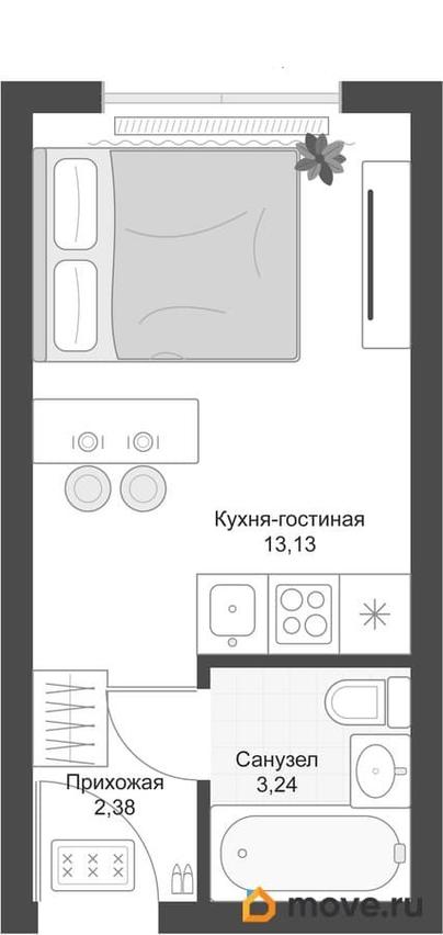 студия, 18.75 м&sup2;