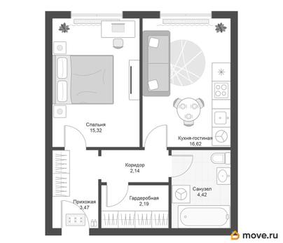 1-комн. квартира, 44.16 м&sup2;