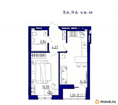 1-комн. квартира, 36.96 м&sup2;