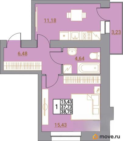 1-комн. квартира, 38.47 м&sup2;
