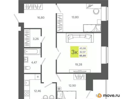 3-комн. квартира, 85.8 м&sup2;