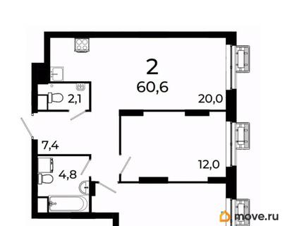 2-комн. квартира, 60.6 м&sup2;