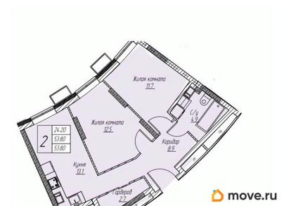 2-комн. квартира, 53.8 м&sup2;