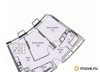 2-комн. квартира, 53.8 м&sup2;