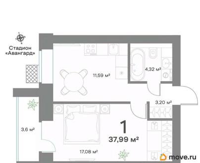 1-комн. квартира, 37.99 м&sup2;