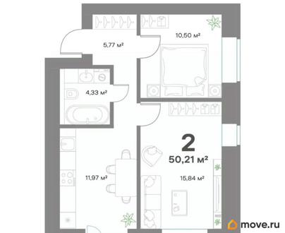 2-комн. квартира, 50.21 м&sup2;