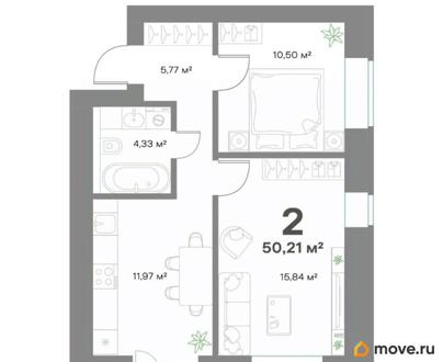 2-комн. квартира, 50.21 м&sup2;