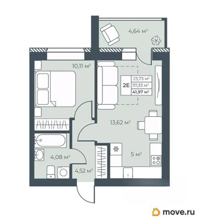 2-комн. квартира, 41.97 м&sup2;