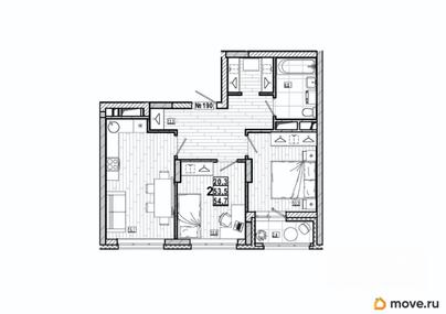 2-комн. квартира, 54.7 м&sup2;