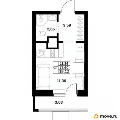 студия, 19.12 м&sup2;