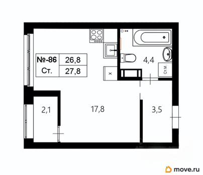 1-комн. квартира, 26.8 м&sup2;