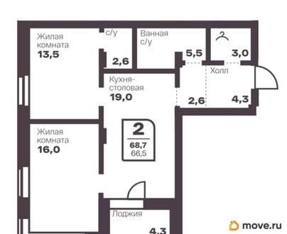 2-комн. квартира, 66.5 м&sup2;