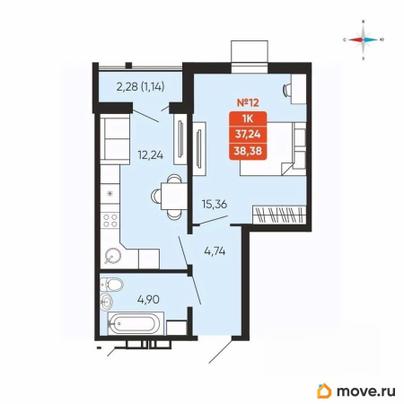 1-комн. квартира, 38.78 м&sup2;