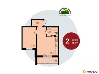 2-комн. квартира, 45.07 м&sup2;