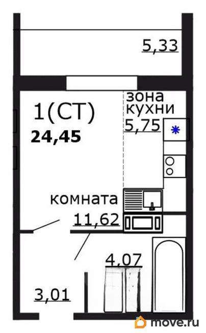 студия, 24.45 м&sup2;