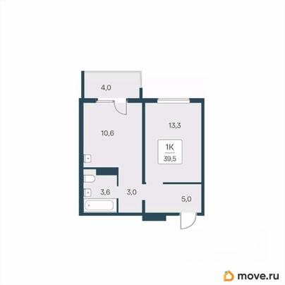 1-комн. квартира, 39.5 м&sup2;
