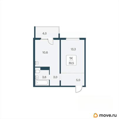 1-комн. квартира, 39.5 м&sup2;