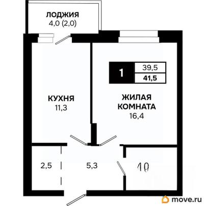 1-комн. квартира, 41.5 м&sup2;