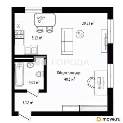 1-комн. апартаменты, 40.3 м&sup2;