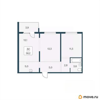 2-комн. квартира, 58.2 м&sup2;