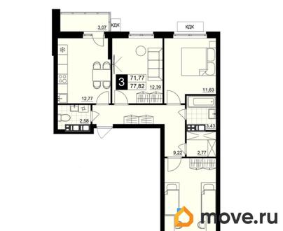 3-комн. квартира, 74.85 м&sup2;