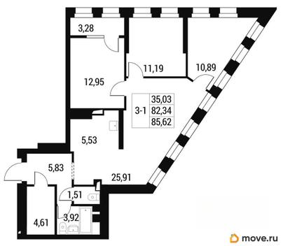 3-комн. квартира, 85.62 м&sup2;