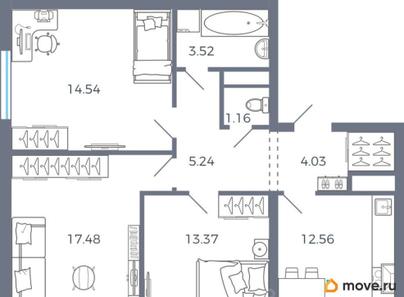 3-комн. квартира, 71.9 м&sup2;