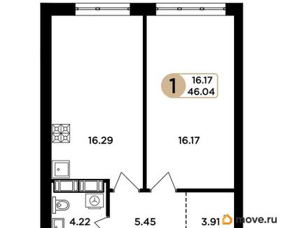 1-комн. квартира, 46 м&sup2;