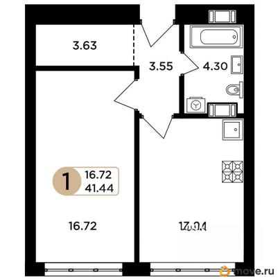 1-комн. квартира, 41.3 м&sup2;