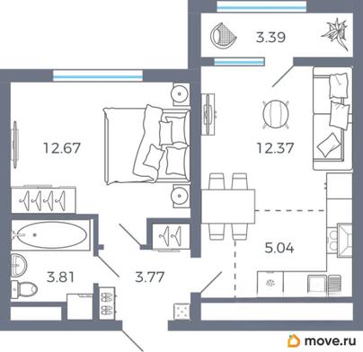 1-комн. квартира, 41.05 м&sup2;