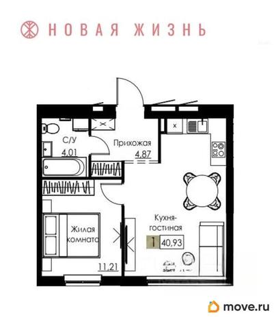 1-комн. квартира, 40.9 м&sup2;