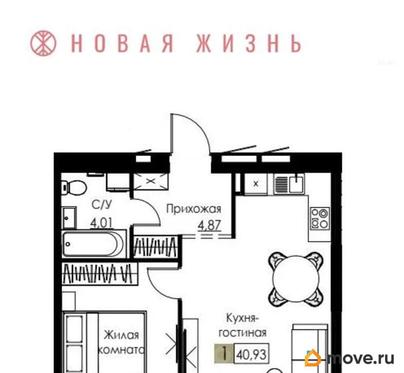 1-комн. квартира, 40.9 м&sup2;