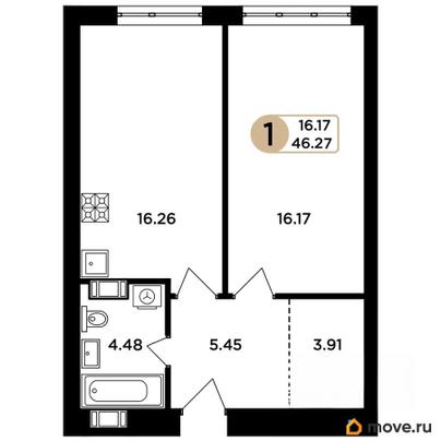 1-комн. квартира, 46.2 м&sup2;
