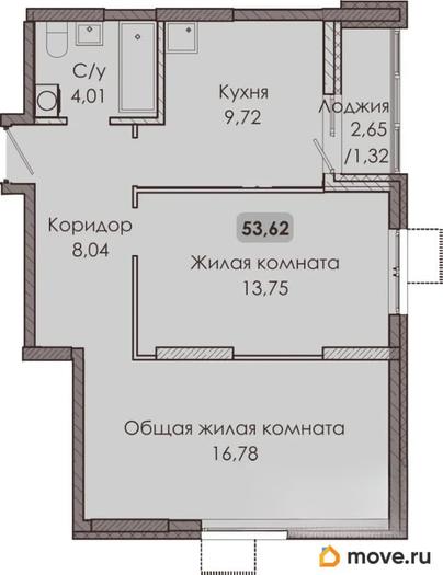 2-комн. квартира, 53.62 м&sup2;