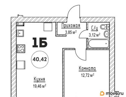 1-комн. квартира, 40.42 м&sup2;
