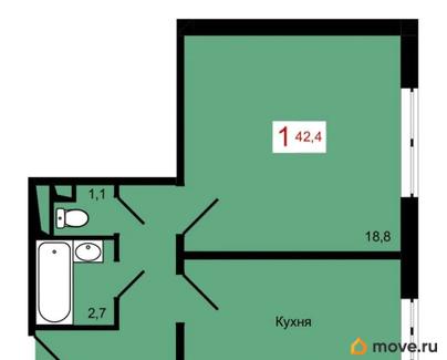 1-комн. квартира, 42.4 м&sup2;
