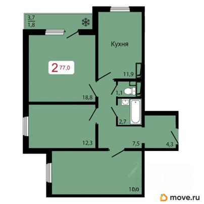 3-комн. квартира, 77 м&sup2;