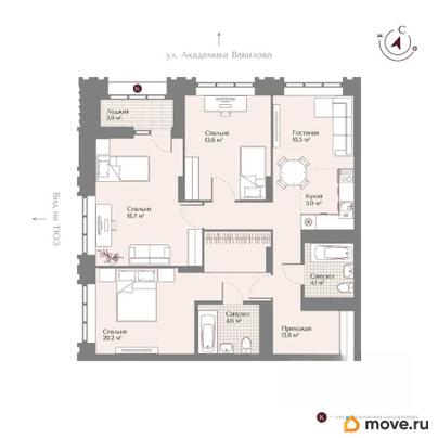 4-комн. квартира, 91 м&sup2;
