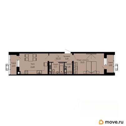 1-комн. квартира, 48.09 м&sup2;