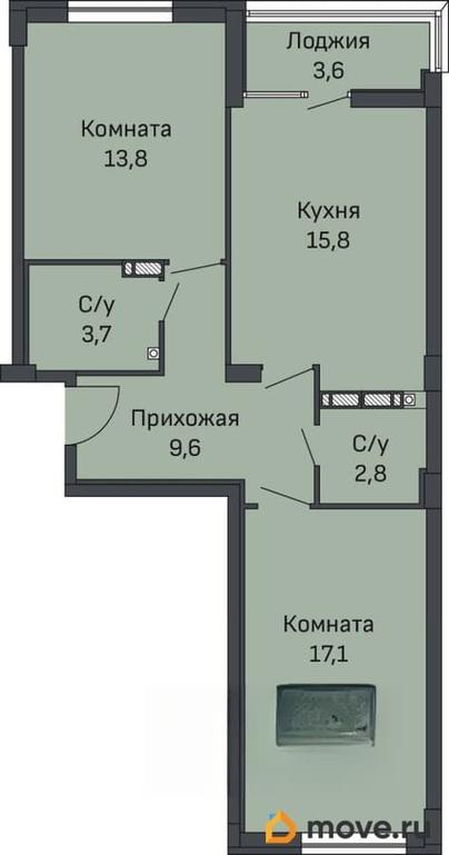 2-комн. квартира, 66.4 м&sup2;