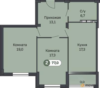 2-комн. квартира, 77 м&sup2;