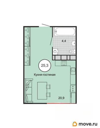 1-комн. квартира, 25.2 м&sup2;