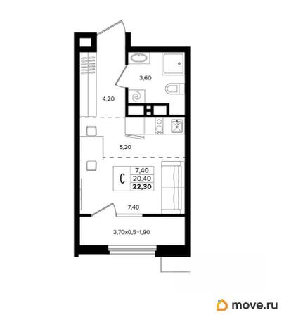 студия, 22.3 м&sup2;