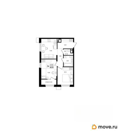 2-комн. квартира, 48.3 м&sup2;