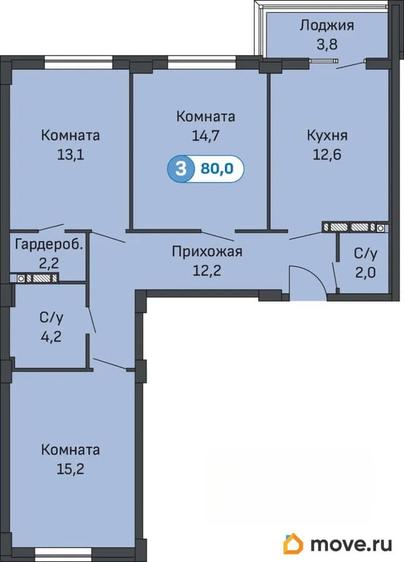 3-комн. квартира, 80 м&sup2;